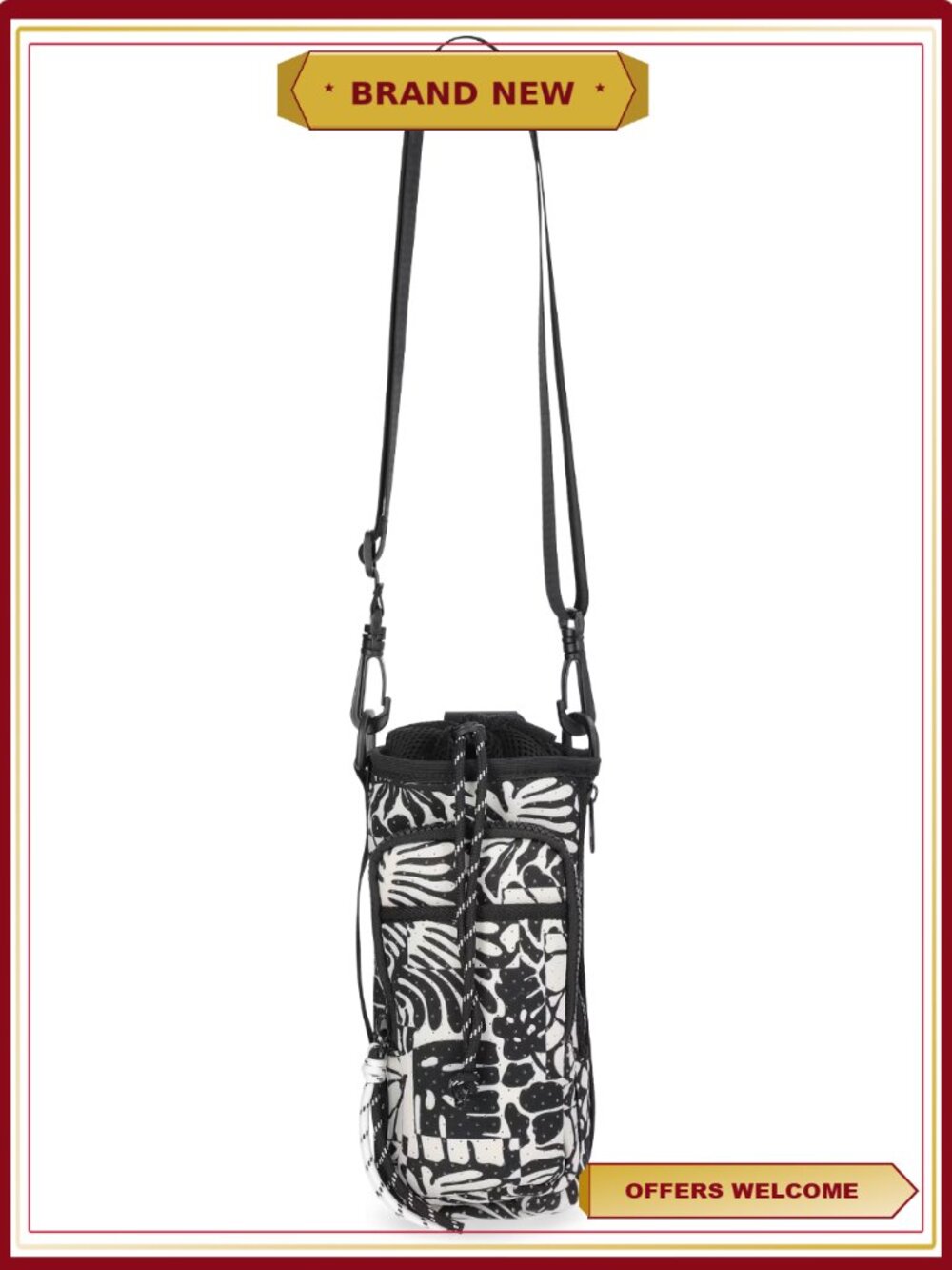 Neoprene Crossbody Bucket Bag Drawstring Front Zip Pocket